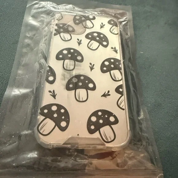 iPhone 14 Mushroom Pattern Phone Case - Black and White - Picture 1 of 5